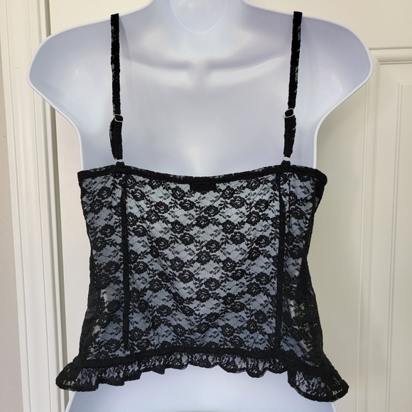 John Galt Black Ruffle Bottom Lace Button Front Cami Top Blouse OS / Small - Picture 7 of 12